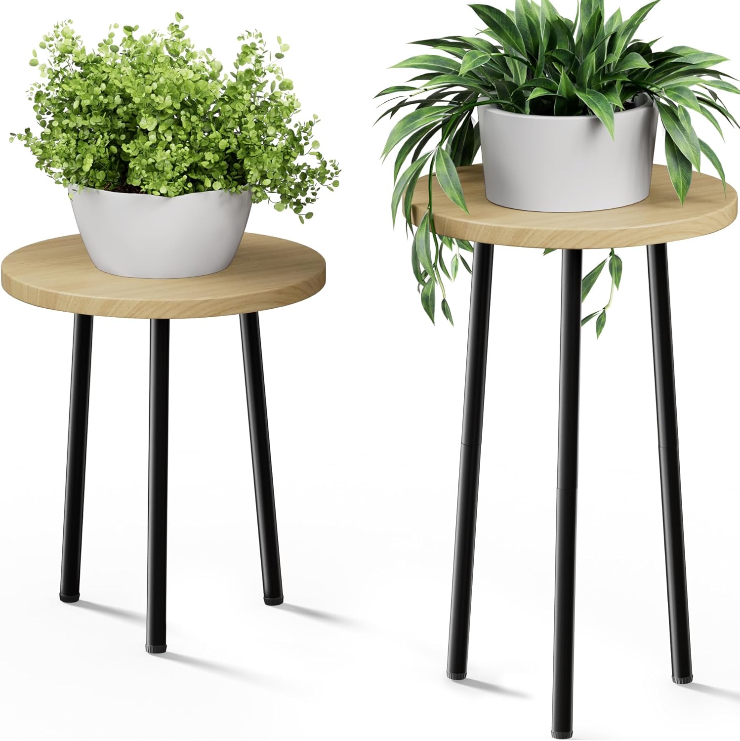 Plant Stand Indoor Tall: Corner Wood Plant Stand 2 Pack Mid Century Modern Decor - Small Round Plant Table for Indoor Plants - Outdoor Plant Holder for Patio Living Room Bathroom Office (Burlywood)