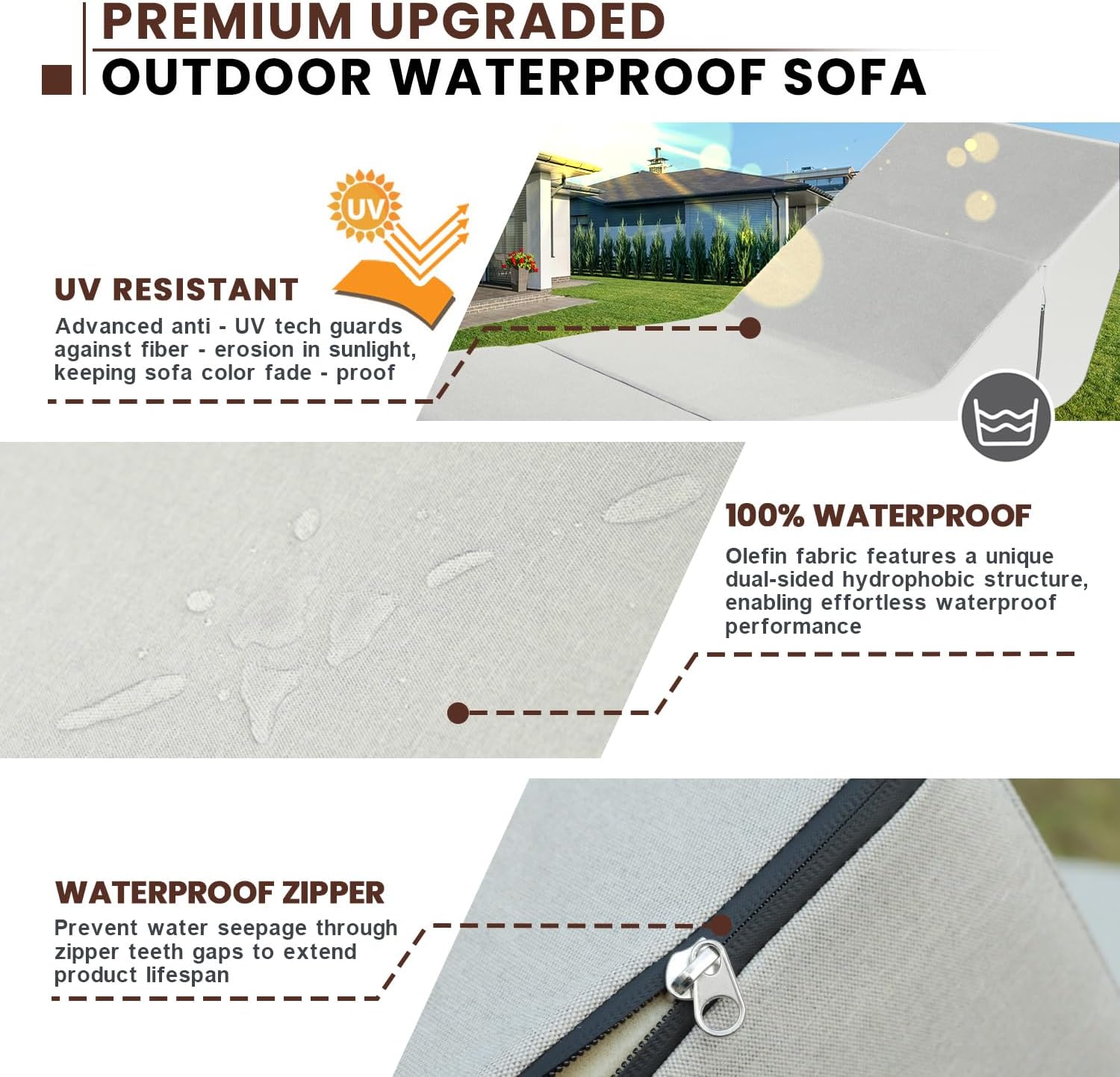 jela Outdoor Chaise Lounge, Waterproof Folding Sofa Bed Lounge Chair, UV Resistant Folding Lounge Chair with Machine Washable Cover, Soft Foam Patio Sofa Chairs Pool Lounge Chaise Chairs (Sand)