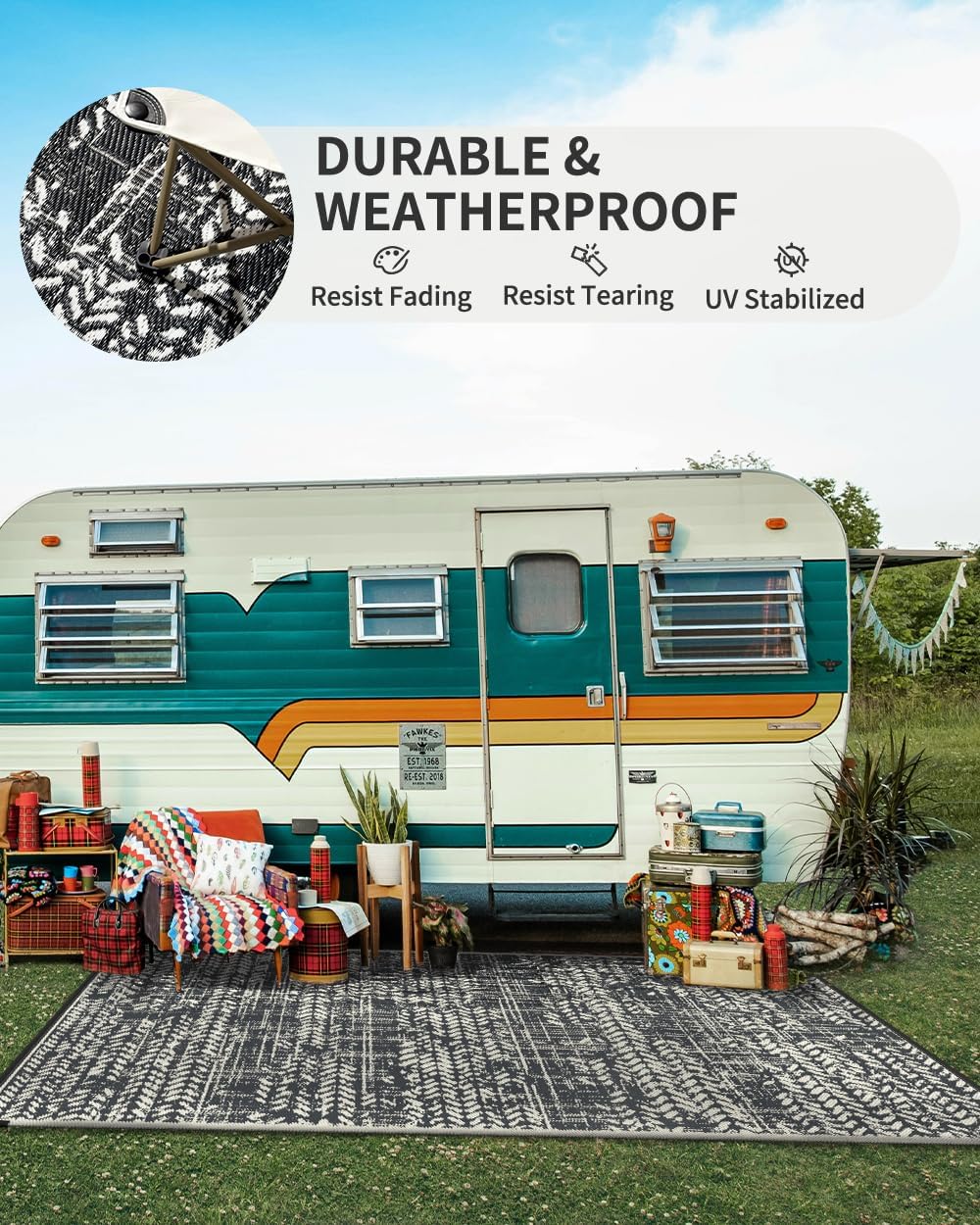 MontVoo Outdoor Rug 9x12 Waterproof-Patio Rug Outdoor Carpet Reversible RV Camping Picnic Plastic Straw Rug Outside Outdoor Area Rug for Balcony Deck Backyard Patio Decor Boho Modern Abstract Grey