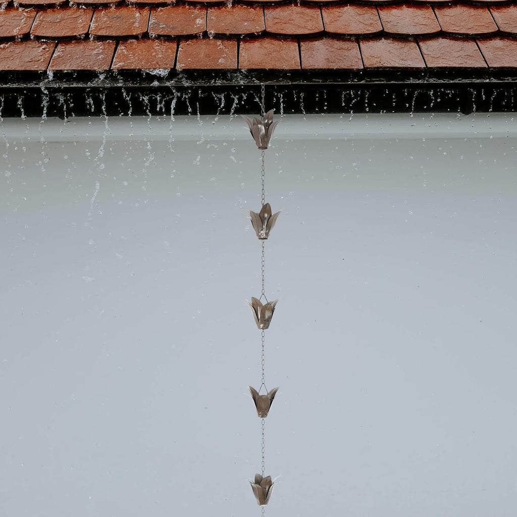 DUSVALLY Rain Chain, 7.88 FT Metal Flower Rain Chain, Functional and Decorative Replacement for Gutter Downspouts, Adjustable, Antique Silver