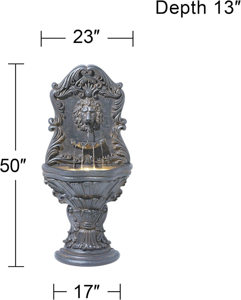 Royal Lion Acanthus 50" High Large Italian Indoor Outdoor Decor Faux Stone Floor Fountain with Light LED Statue Waterfall Water Feature for Outside Garden Patio Yard Backyard - John Timberland
