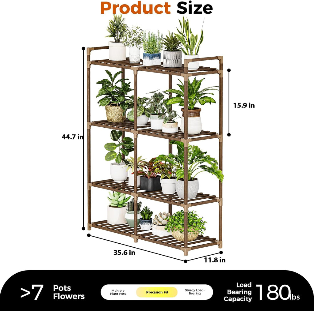 Bamworld Plant Stand with Grow Lights for Indoor Plants Wood Plant Shelf 4 Tier Large Flower Stand for Mutiple Plant Holder Rack for Patio Living Room Balcony