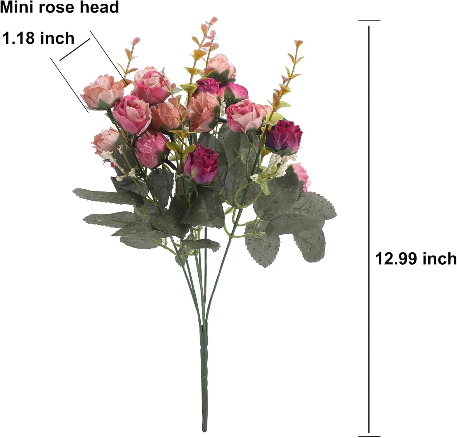 Duovlo 7 Branch 21 Mini Rose Heads Artificial Flowers Bouquet Wedding Home Office Decor,Pack of 2 (2 PCS Rose Red)