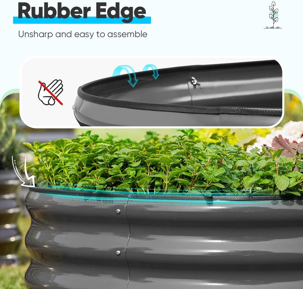 Quictent Galvanized Raised Garden Bed Kit, 8x4x1.5 ft Oval Metal Planter Box Tall for Vegetables Outdoor Backyard, Rubber Strip Edging Included (Dark Gray)