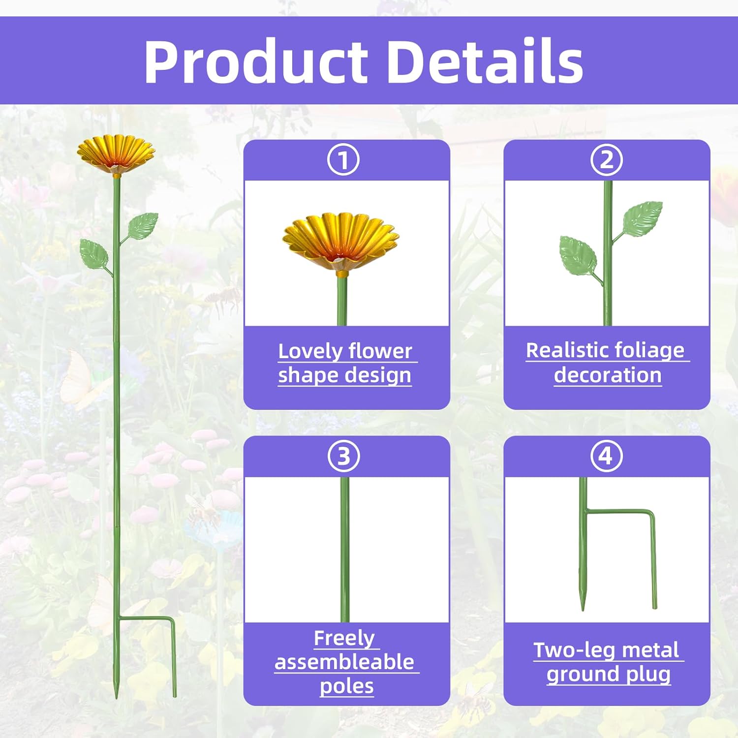 4 pcs Metal Colorful Flower Design Butterfly Feeders Bowl Bee Watering Station with 20 Colorful Glass Marbl for Outdoor Patio Garden Decoration (Red,Green,Blue,Yellow)