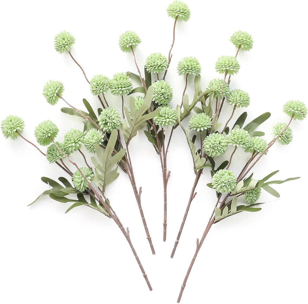 Floroom 5pcs Elf Green Faux Silk Mums Artificial Flowers, Bulk Fake Small Mini Chrysanthemums with Stems for DIY Sage Green Wedding Centerpieces Floral Arrangements Vase Fillers Home Decorations