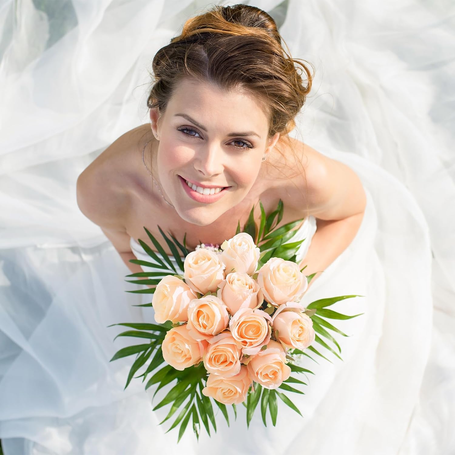 12Pcs Realistic Fake Cream Roses Faux Flowers with Long Stems, Artificial Silk Rose Flowers for Valentines Day Home Wedding Decor Bridal Bouquet