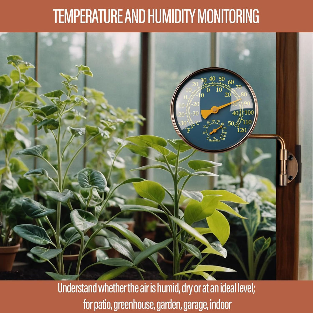 4 Inch Brass Outdoor Thermometer - Analog Temperature Gauge for Patio, Greenhouse and Garage