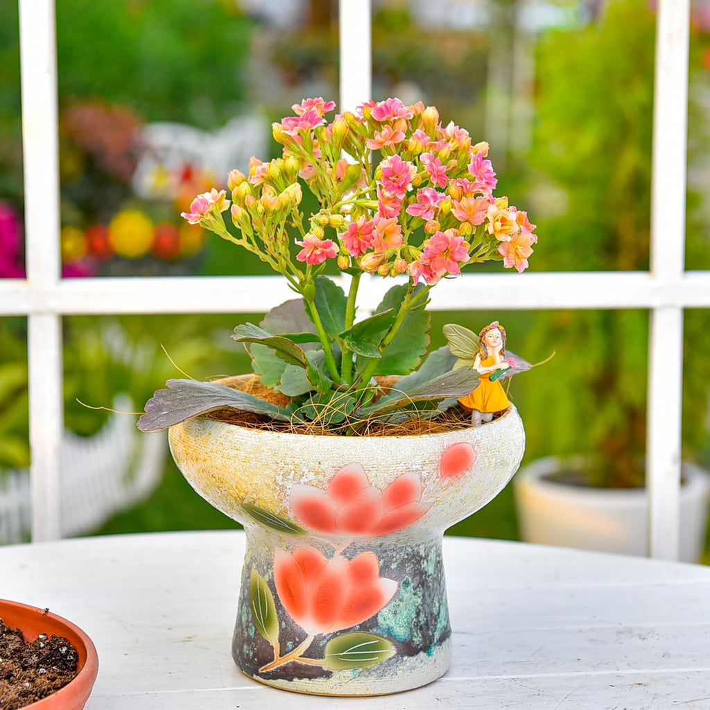 Sungmor 7.5 Inch Large Succulent Plant Pots, Pretty Hand Painted Ceramic Planter with Drainage, Indoor Outdoor Cactus Planter Bonsai Pot, Flower Pot for Indoor Plants Garden Windowsill Desktop Decor