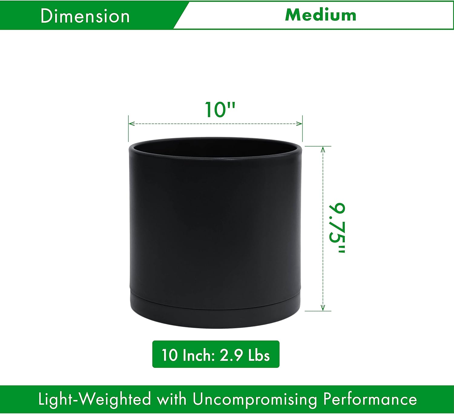 D'vine Dev 10 Inch Plastic Planter Pots for Plant Pot with Drainage Hole and Seamless Saucers, Black Color, 74-X-B-2