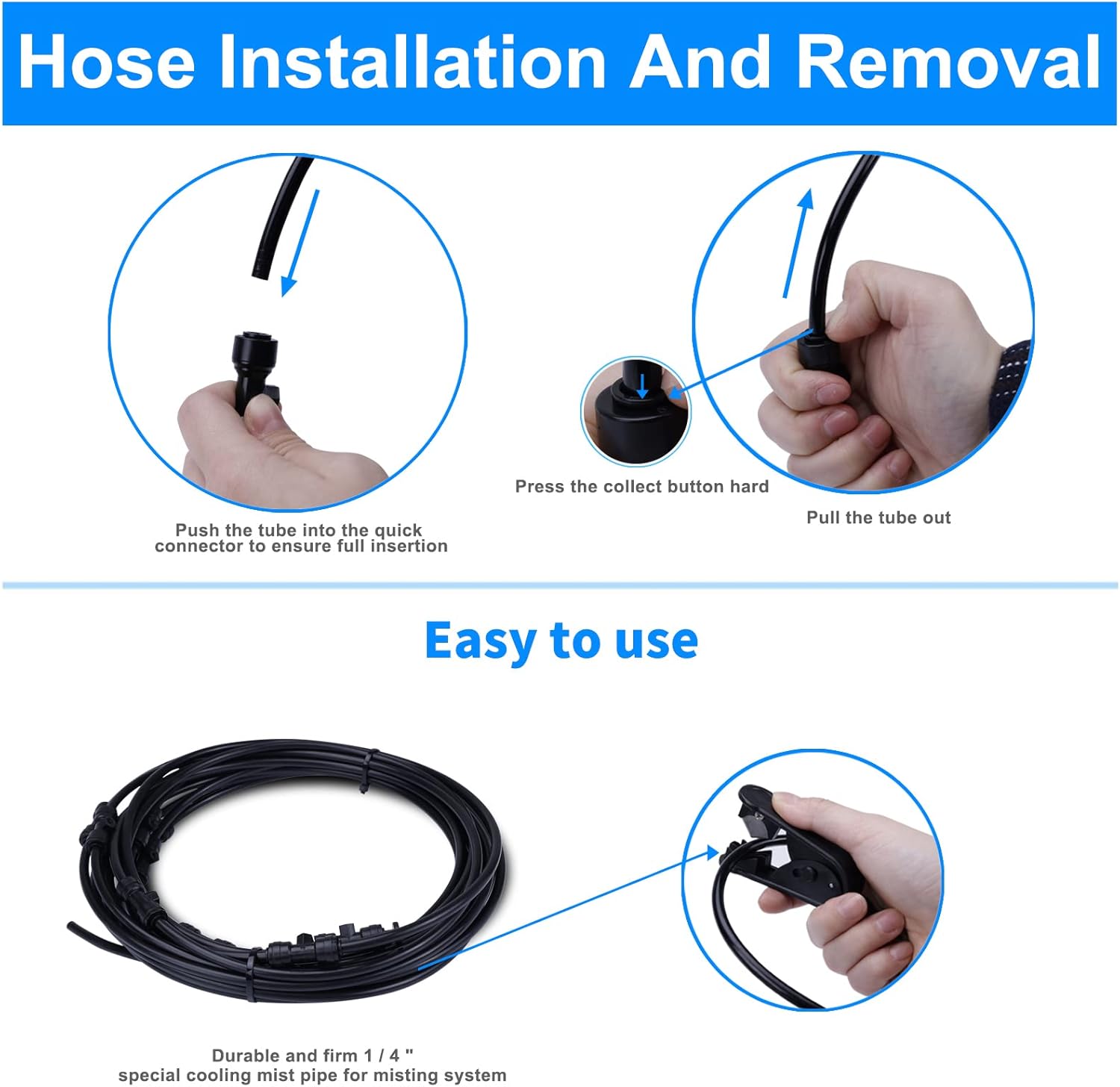 Fogland Pump Misting System: Outdoor Misting System 49ft Misting Cooling System with 16pcs 0.016" Orifice Thread Stainless Steel Misting Nozzle for Patio Garden Backyard