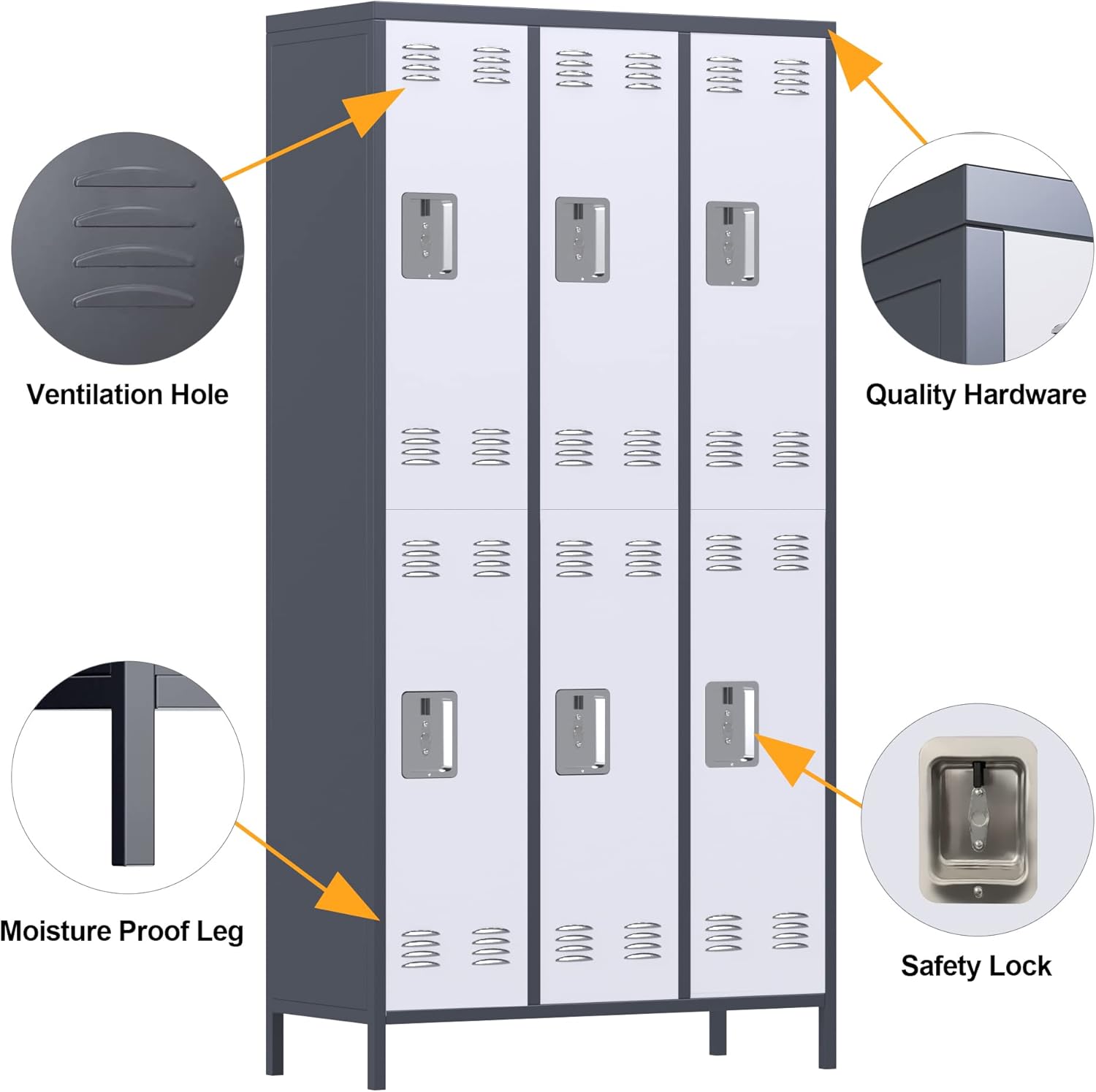 METAN Metal Locker for School Office Gym Bedroom,6 Doors Steel Storage Locker Cabinet for Employees,Industrial Storage Locker with 1 Shelves,Assembly Required,Gray+White…
