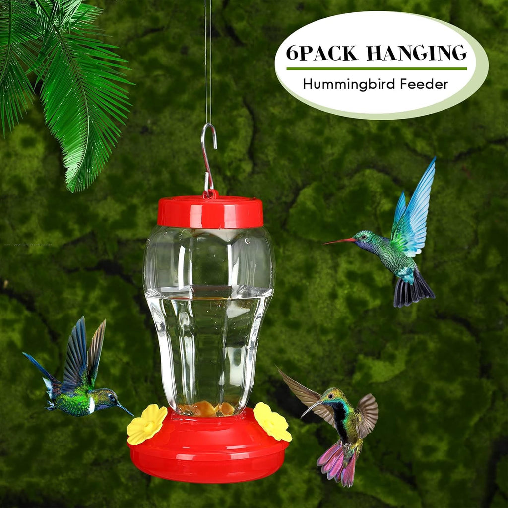 6 Pcs Hummingbird Feeder with Hanging Wires for Outdoor Hanging 16 oz Plastic Hummingbird Feeders Bird Feeder for Outside Wild Bird Feeder with 5 Feeding Ports for Home Garden Yard, Easy Filling