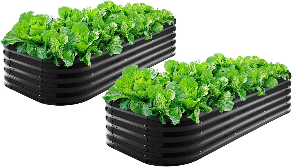 2Pcs 17" Tall Raised Galvanized Steel Garden Bed Modular Planter for Gardening, Vegetables, Flowers Tall Oval Galvanized Metal 9-in-1 Raised Garden Beds Outdoor (Graphite Black)