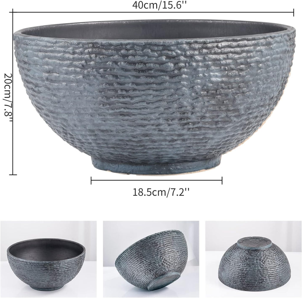 Sungmor Large Garden Bowl Planter Water Plant Pot, Miniature Landscaping Succulent Planter, 15.6 Inch Marble Texture Water Lily Pots, Small Fountain Base Mini Fish Pond Bird Bath