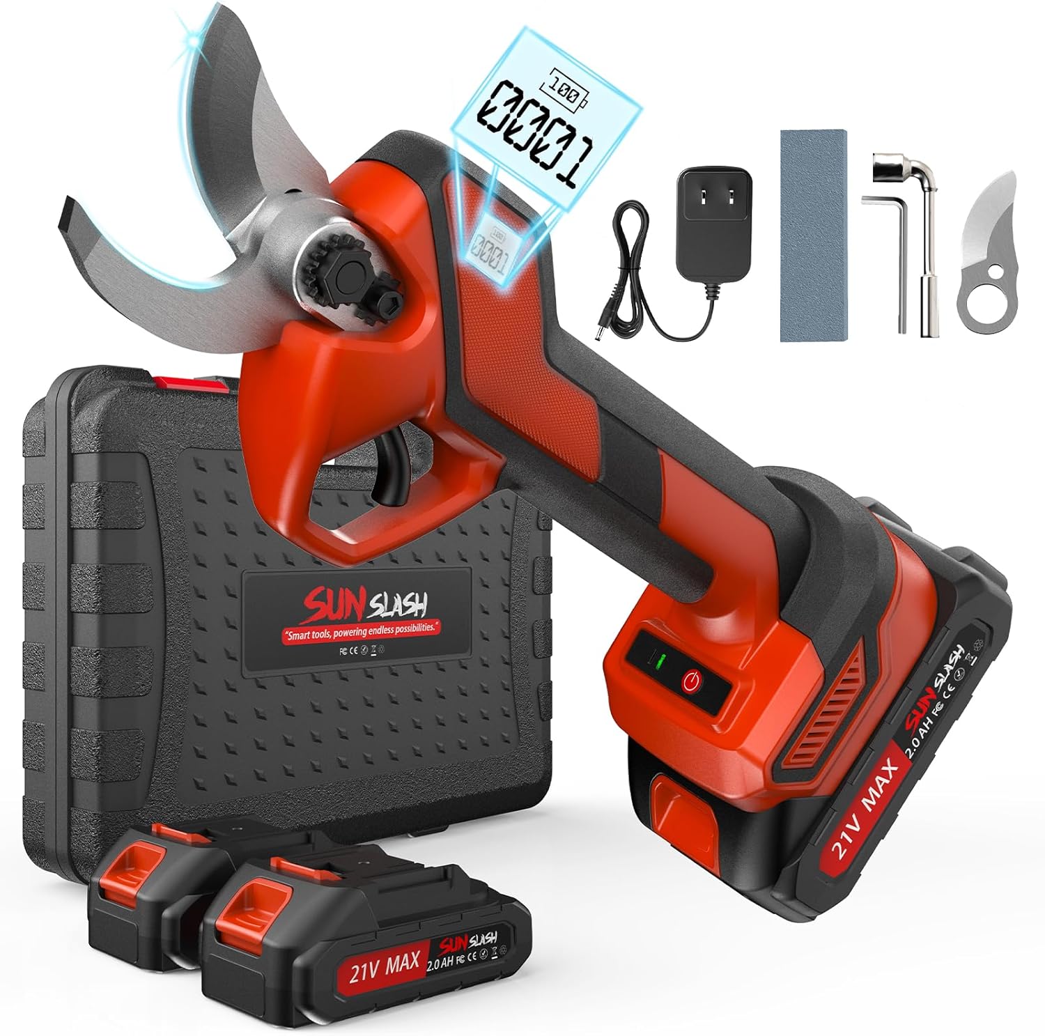 Upgraded Cordless Electric Pruning Shears with LCD Display, Battery Powered Garden Shears with Brushless Motor, 2 Rechargeable Batteries, 2 Inch (50mm) Cutting for Trees, Shrubs, and Yard Trimming