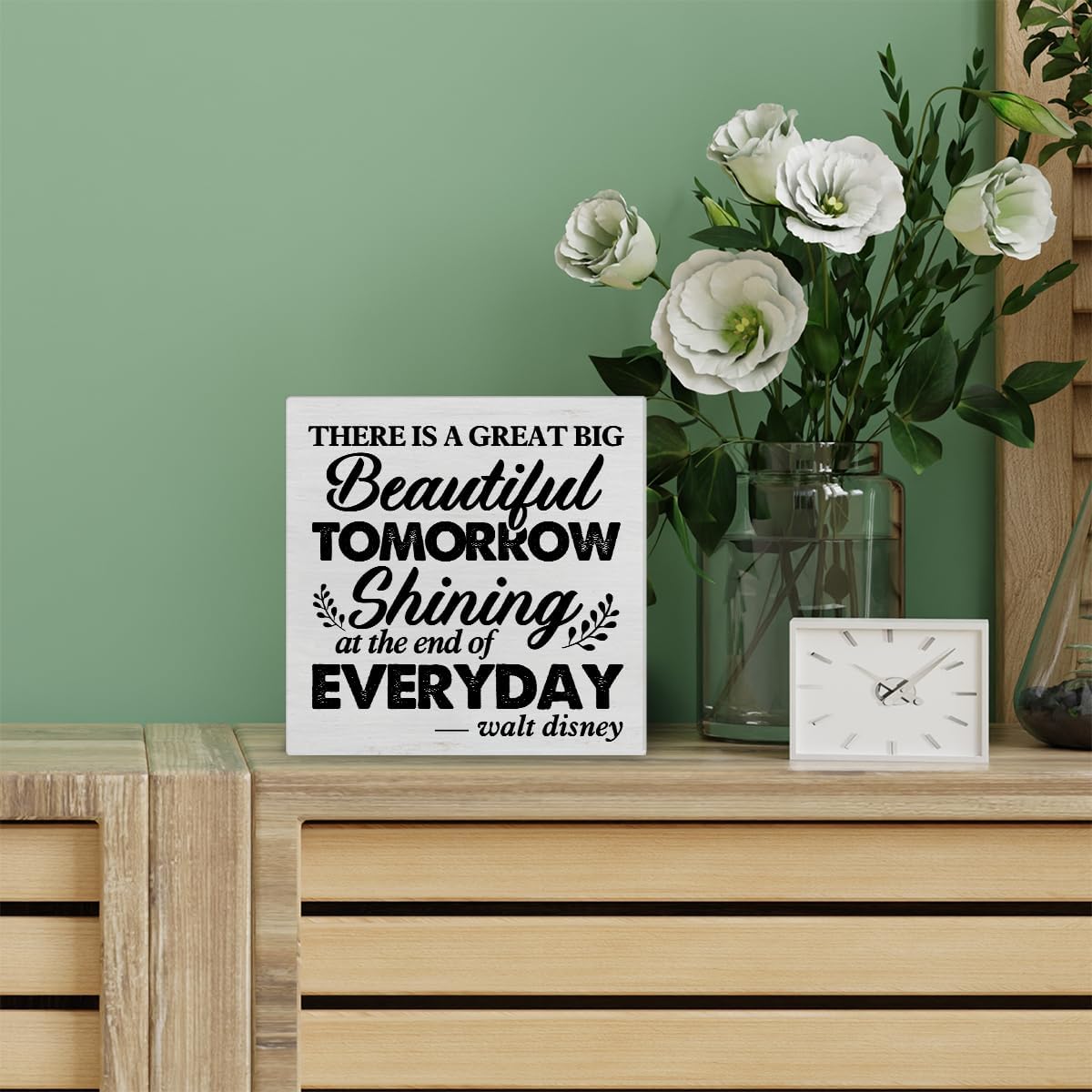 Inspirational Quote Decorative Wooden Box Sign There is a Great Big Beautiful Tomorrow Wood Block Plaque Decor Farmhouse Home Office Shelf or Wall Display 5x5 Inches
