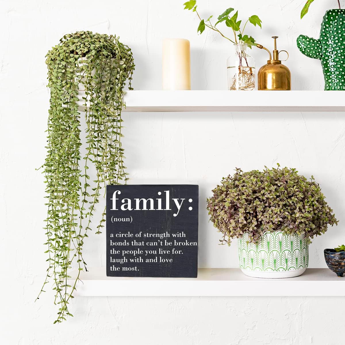 Family Noun Family Quotes Desk Decor Wooden Box Sign Inspirational Rustic Black Wood Block Plaque Box Sign for Home Farmhouse House Kitchen Bathroom Living Room Shelf Table Decoration