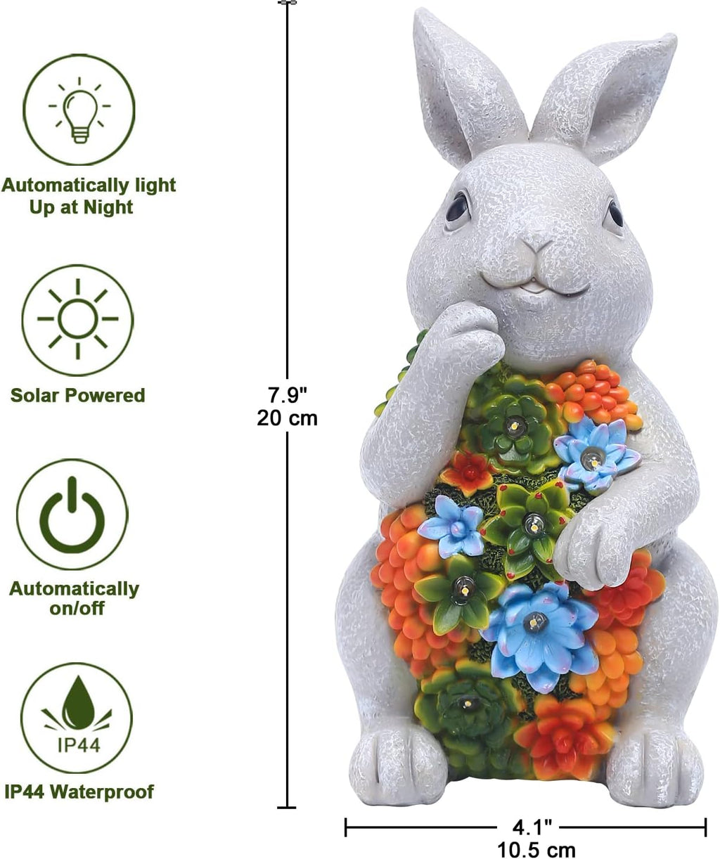 Nacome Garden Outdoor Statues Bunny with Succulent and 7 LED Lights – Lawn Decor for Patio, Balcony, Yard Ornament - Unique Housewarming Gifts