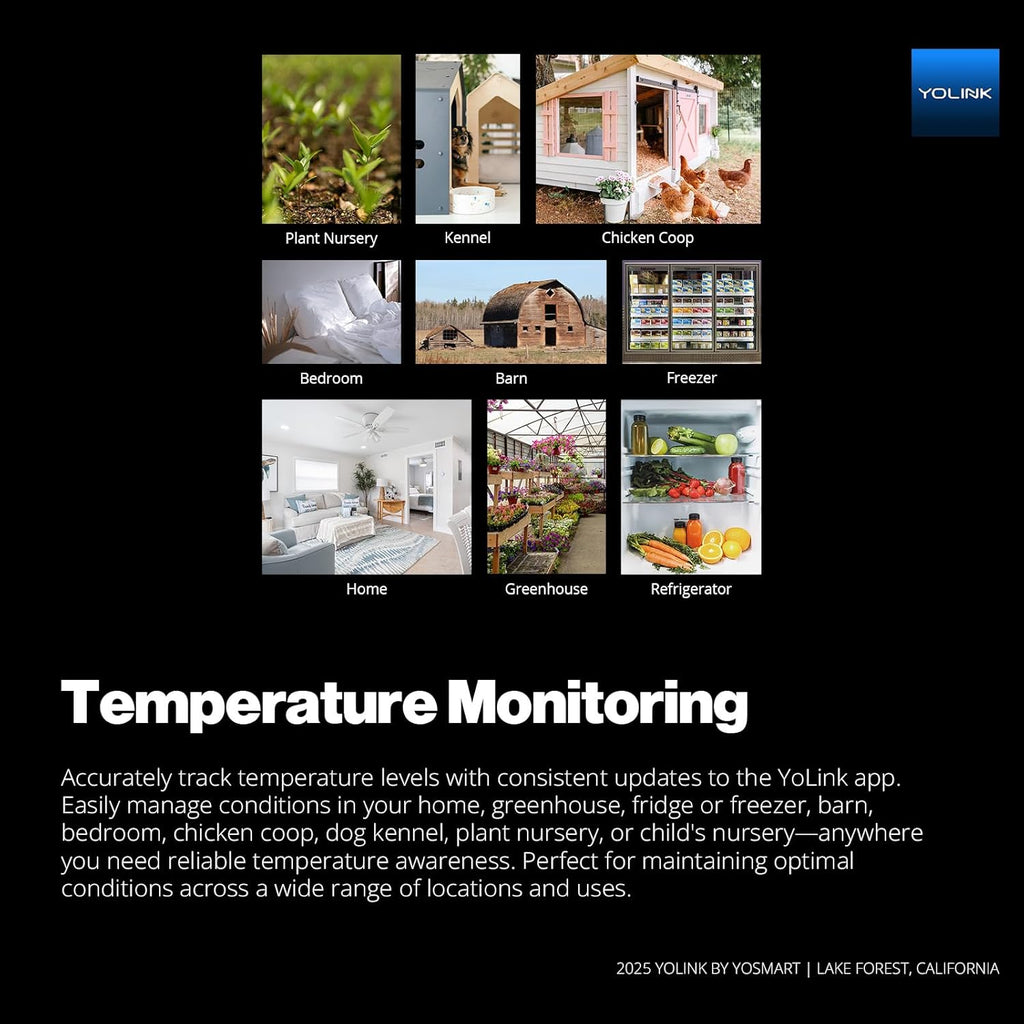 YoLink Smart Wireless Thermometer, Wide Temp Range for Freezer, Fridge, Green House, Pet Cage, App, Emails, Text/SMS alerts, up to 5 Years Battery Life- Hub Included