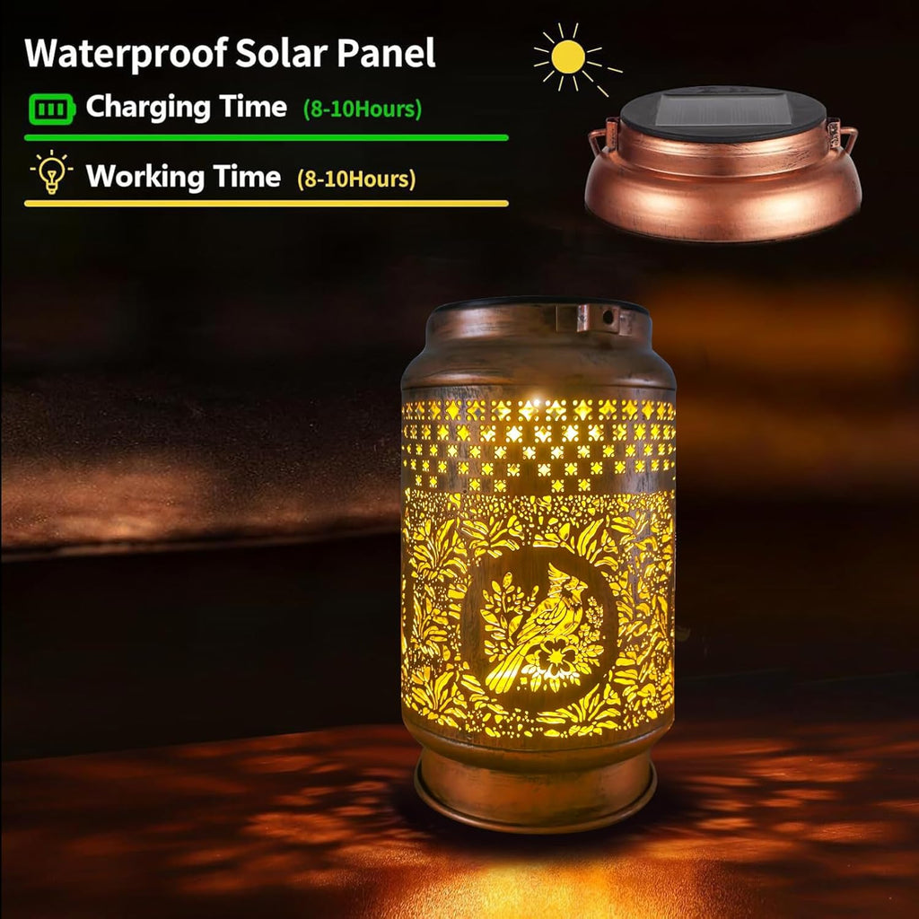 Solar Bird Light Outdoor Waterproof LED Garden Light, Women's Holiday Gift, with Hollow Iron Art, Retro Lawn Landscape Projection Light, Used for Courtyard Decoration (Waxwing Bird)