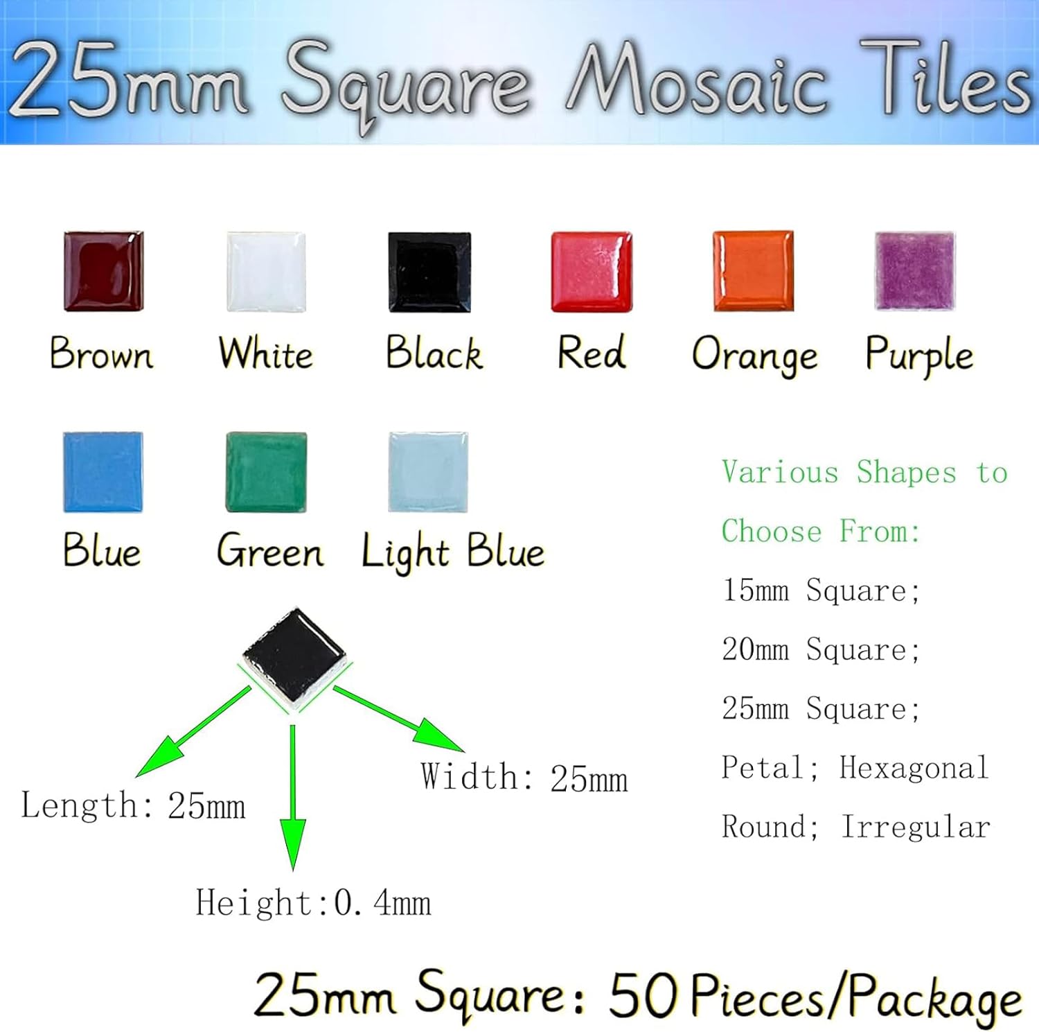 50 Pieces Coffee Mosaic Tiles for Crafts 1" Ceramic Tiles Assorted Colors Square Ceramic Mosaic Project Supplies for Photo Frame Mosaic Stepping Stones Bath Old Pool Furniture Decor