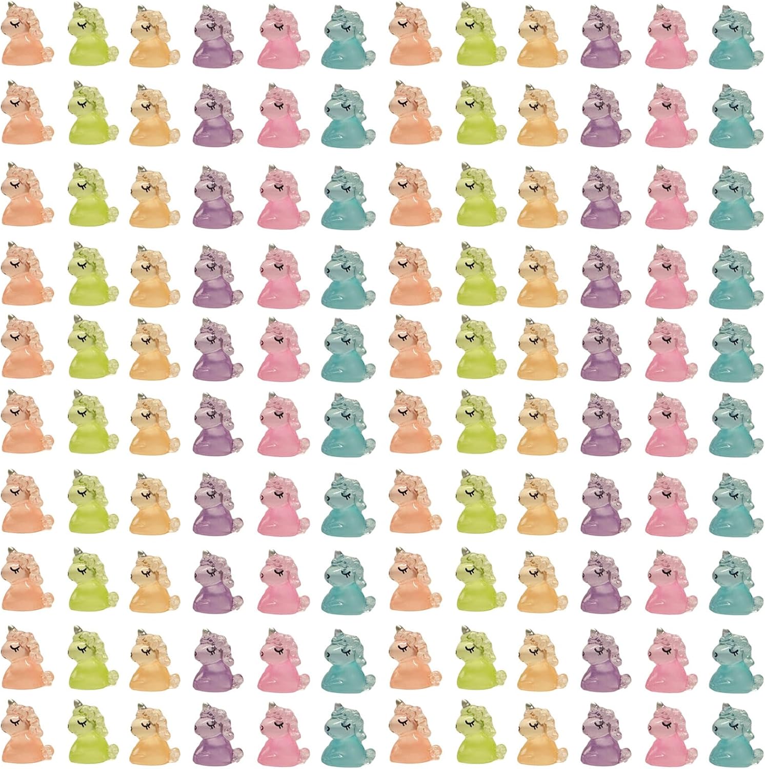 100 PCS Mini Resin Unicorn Luminous Tiny Unicorn Miniature Figurines,Micro Fairy Ornaments Glow in The Dark Mini Resin Animals for Garden, Landscape,Aquarium,Dollhouse,Birthday Party,Room Crafts Decor