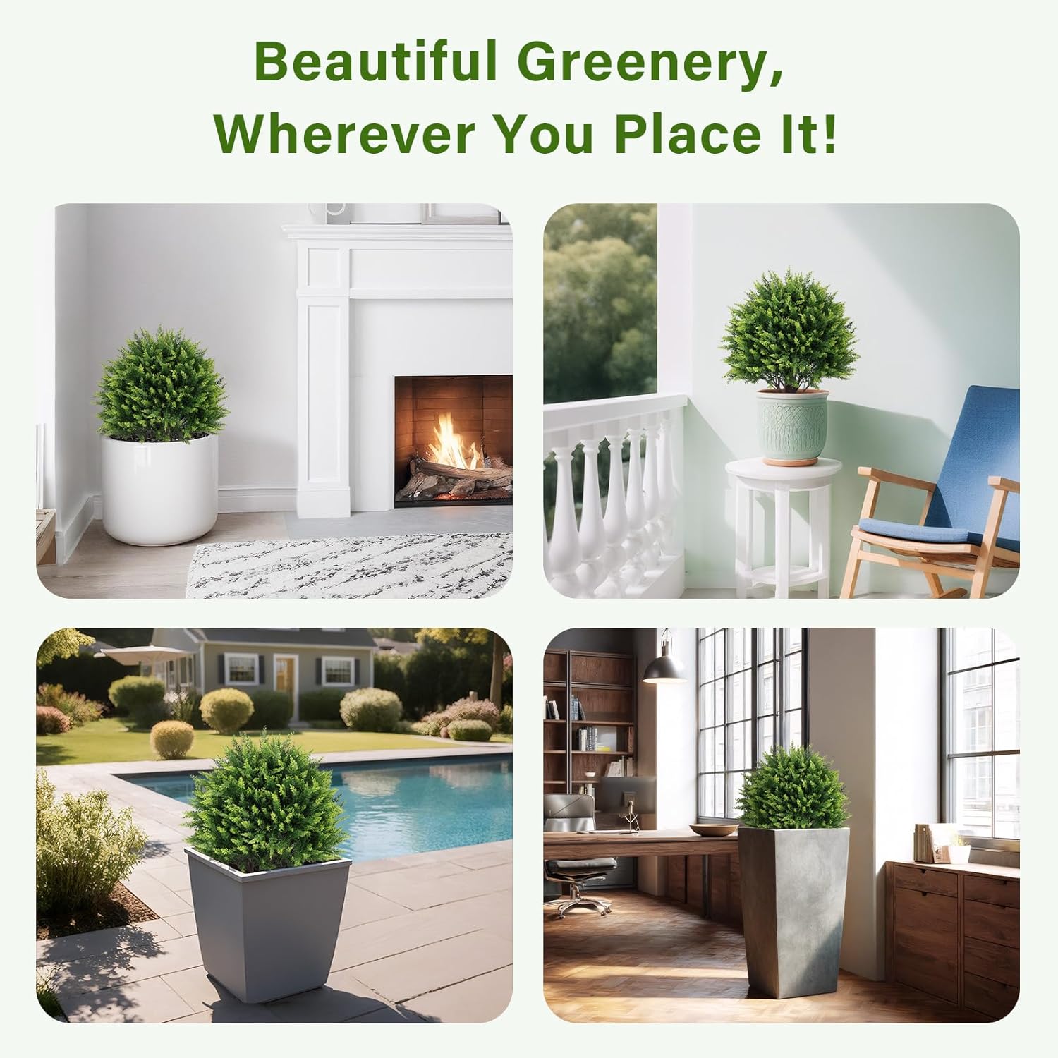 24" Artificial Cedar Topiary Ball Bushes, Set of 2 UV Resistant Fake Trees Outdoor Shrubs with Ground Spike, Weatherproof Faux Plants for Planter, Front Porch, Garden, Yard, Patio Decor