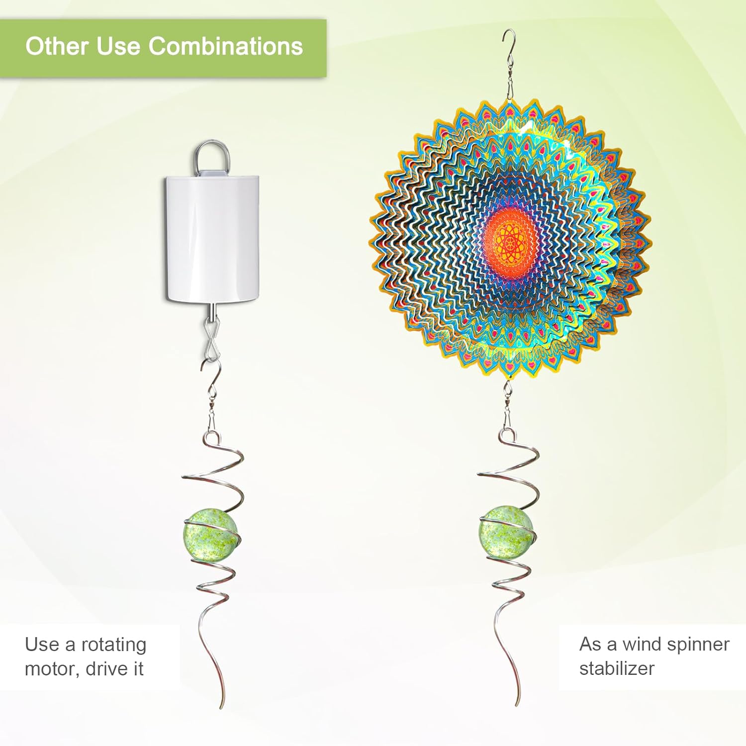 Glow in The Dark Gazing Ball Spiral, Wind Spinner Tail, Wind Spinners Stabilizer, Hanging Outdoor Decor for Garden Yard Art Decor Christmas Ornament Sun Catcher Rainbow Maker 13in Height