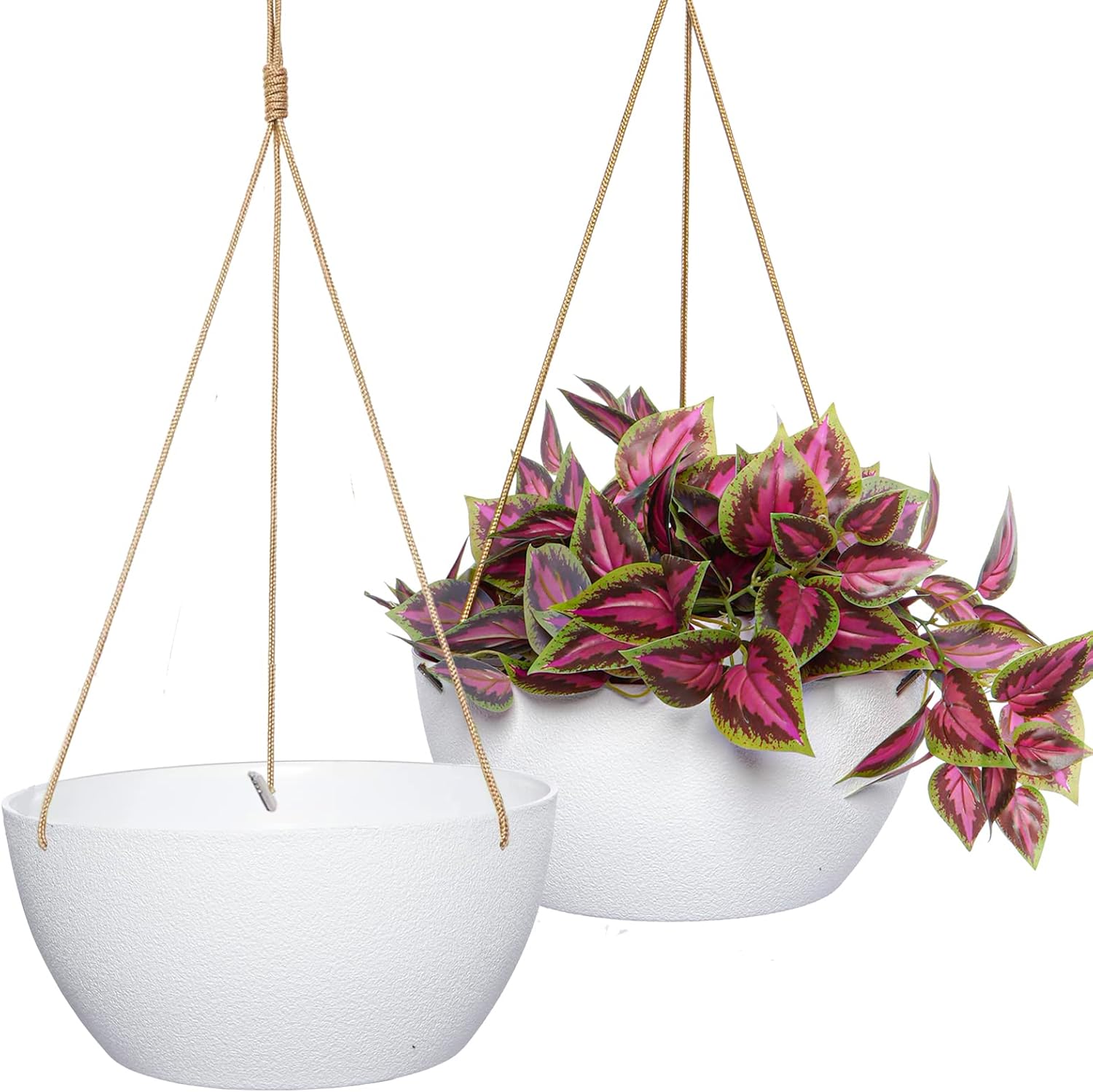 12 Inch 2 Pack Large Hanging Planters for Indoor Outdoor Plants, Plastic Hanging Basket Pots for House Plants Flowers, White