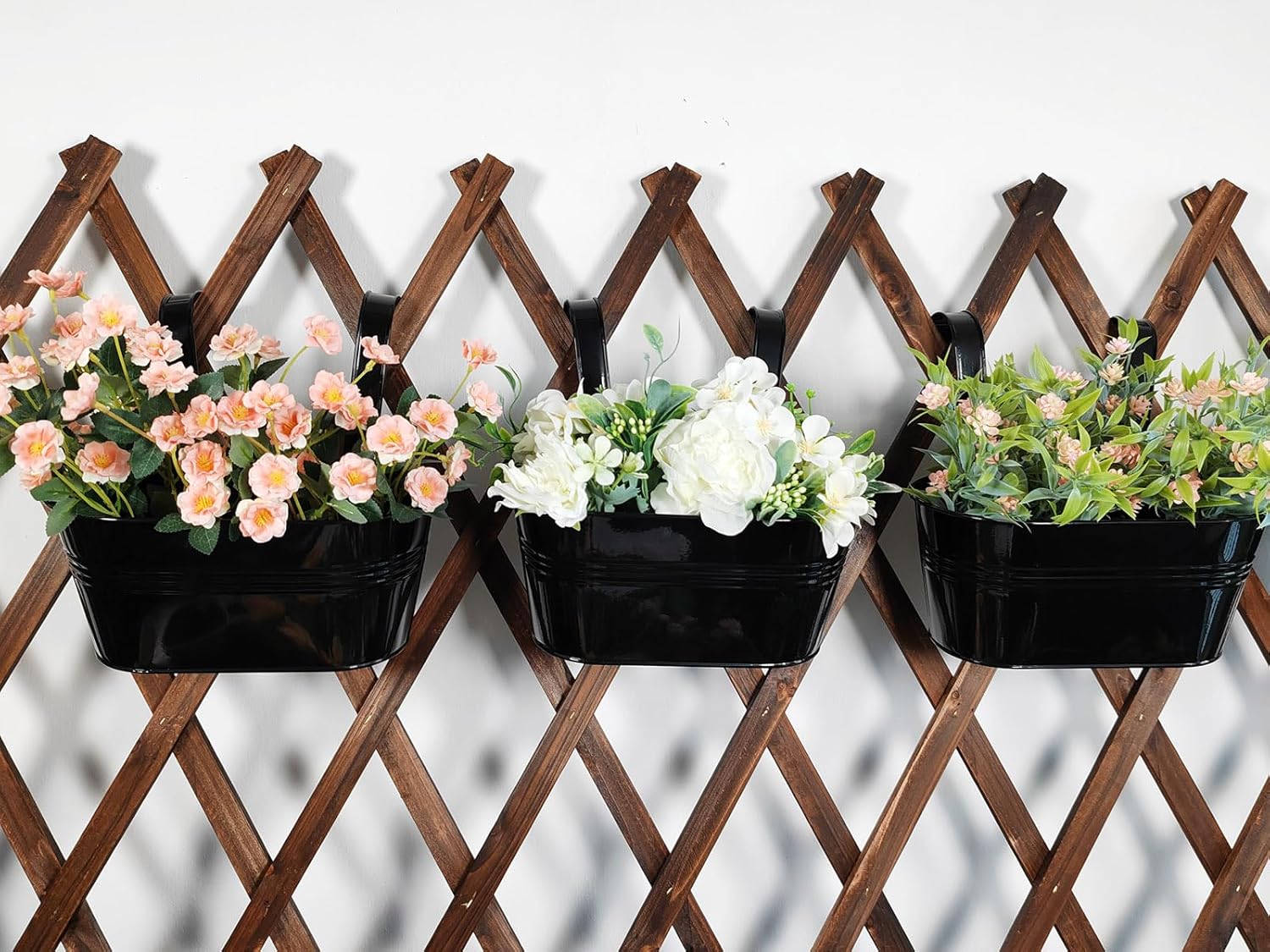 6 Pack Metal Hanging Planter for Outdoor Plants, 10 Inch Black Fence Planters Railing Pots for Garden Patio Balcony Decor, Flower Bucket with Detachable Hooks (Black, 6Pcs)