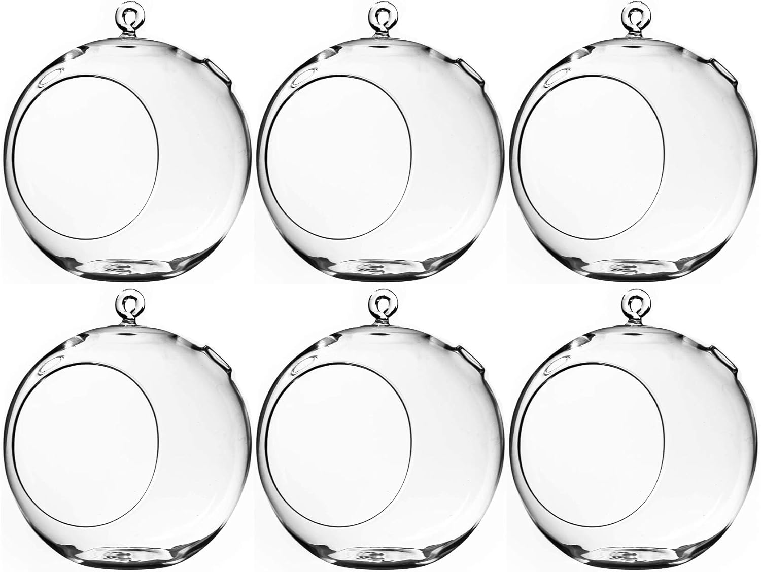 WGV Hanging Terrarium Globe, Width 8", Height 9", DIY Air Succulent Planter, Clear Glass Vase Orb with Flat Bottom, Candle Holder for Windowsill Outdoor Garden Decor, 6 Pieces Bulk