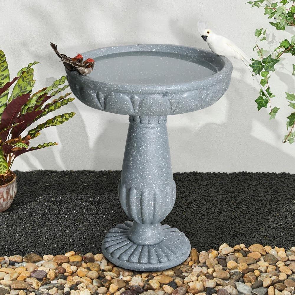 SKYFIRE 21.2”H Bird Baths for Outdoors- Fibre Reinforced Concrete Tall Bird Bath Stylish with Pedestal for Garden, Patio, Lawn, Backyard - 17”L X 17”W X 21.2”H Vintage Pedestal Outdoor Garden Birdbath