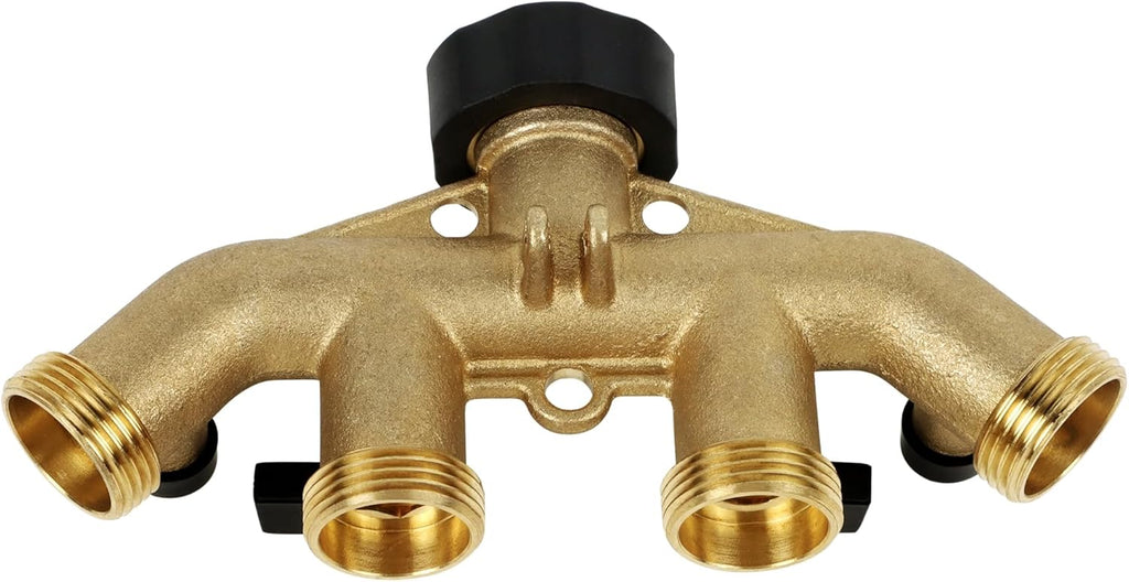 4 Way Brass Hose Splitter, 3/4" Brass Hose Faucet Manifold, Garden Hose Adapter Connector
