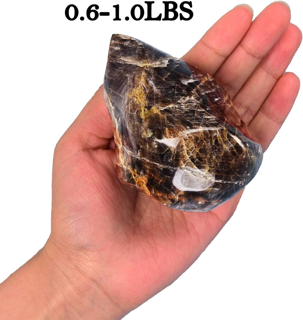 AMOYSTONE Black Moonstone Flame Shaped Towers Large Healing Crystal Stone Home Decor 1.0-1.5LBS