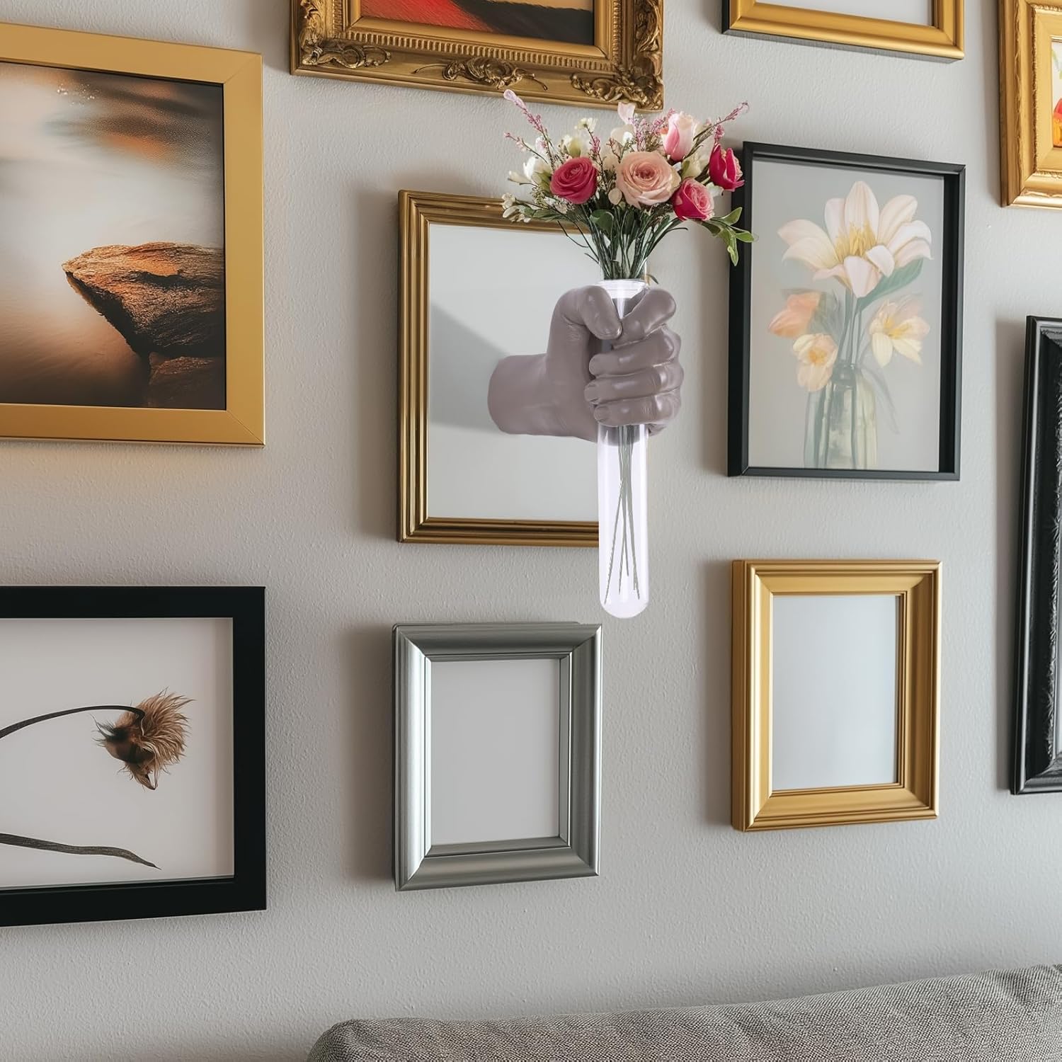 Wall Sculptures, Hand Vases Home Decor, Wall Mount Art Sculpture, Unique Wall Art Statue, Funky Flower Vase Decorations, Modern Eclectic Hanging Decor,Glass Test Tube Vase (Beige)