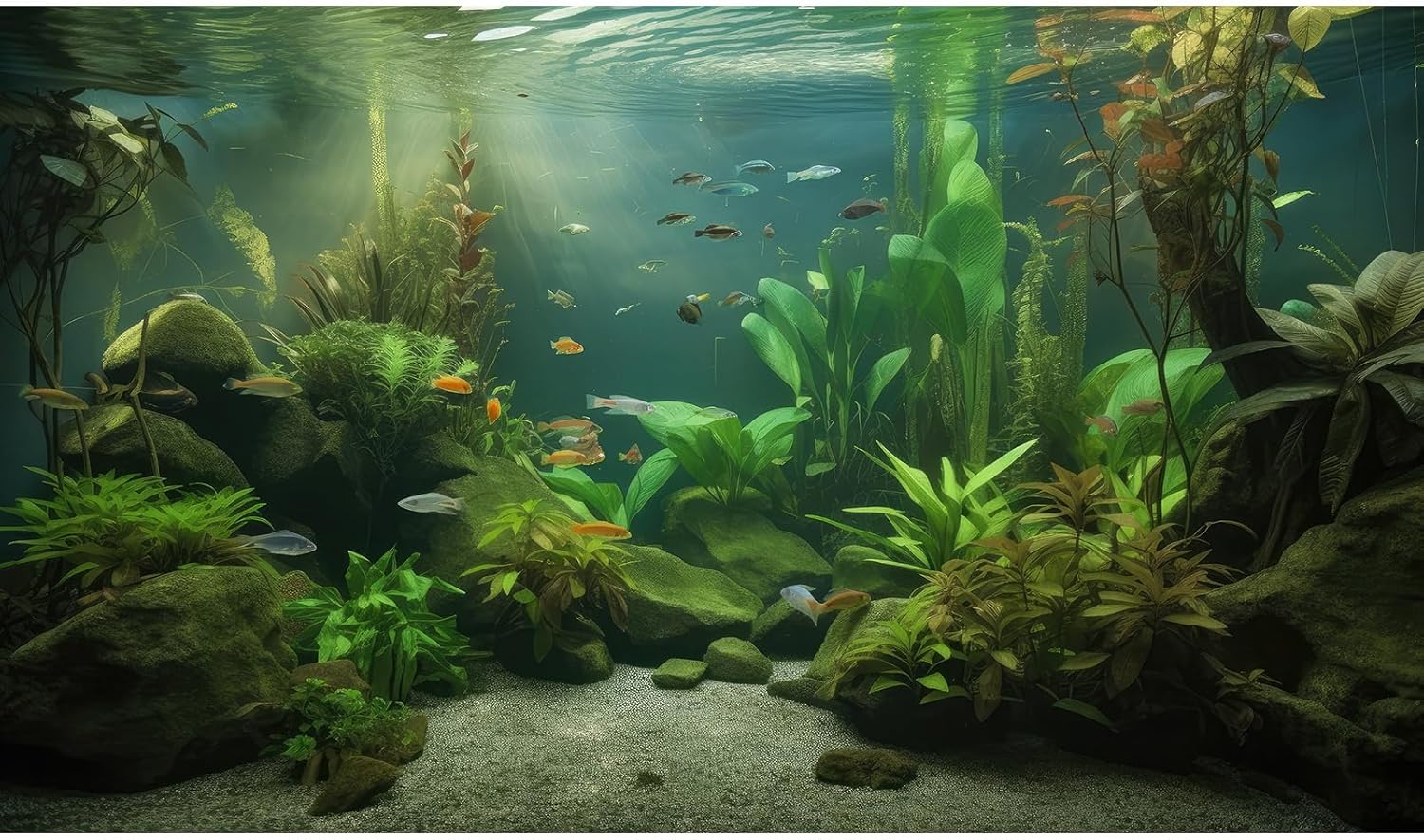 Under The Sea Aquarium Background Underwater Aquatic Plants Fish Tank Background Tropical Fish Rock with Moss Terrarium Background Undersea Green Grass with Sunbeams Terrarium Background 30x12in