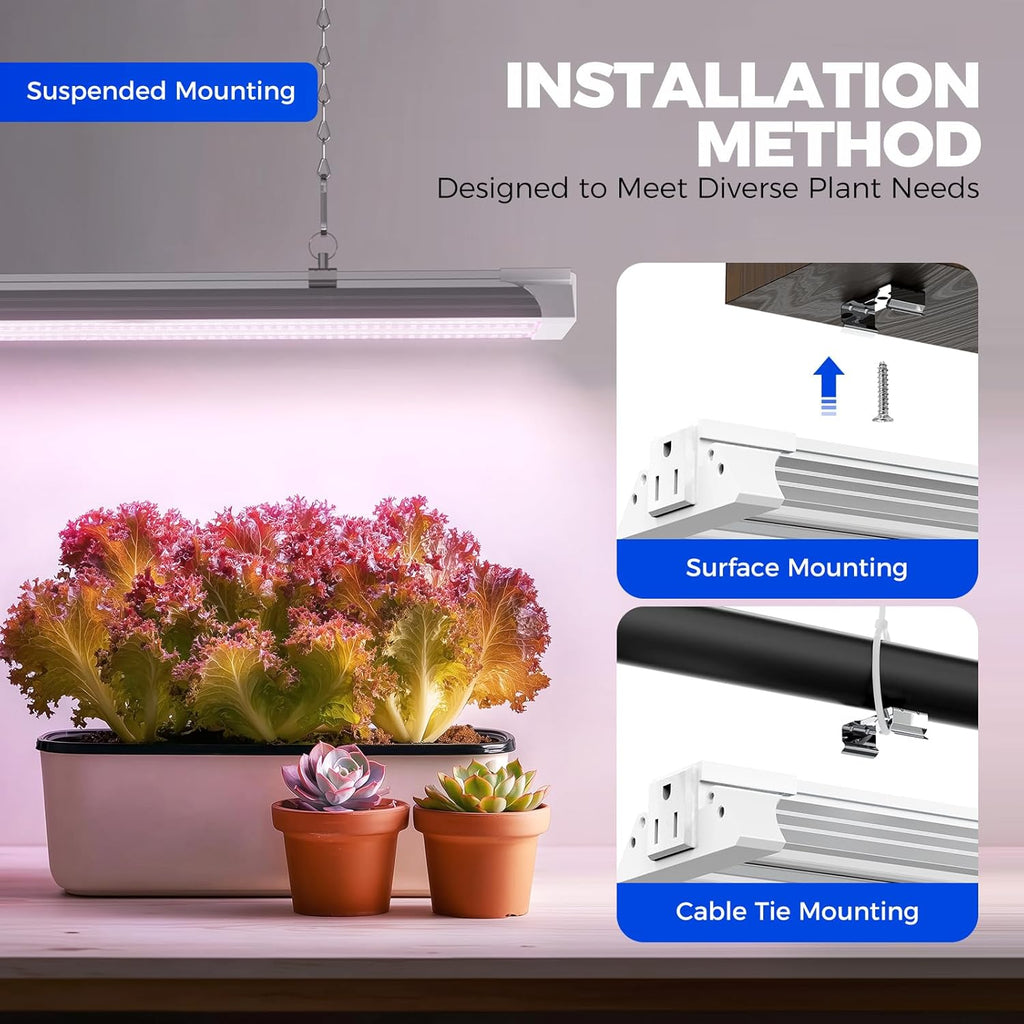 Barrina TX36 2FT Grow Lights for Seed Starting, 144W(4 x 36W, 800W Equivalent), High PPFD, Full Spectrum, Mechanical Timer, Grow Light for Indoor Plants with On/Off Switch, Linkable, 4 Packs