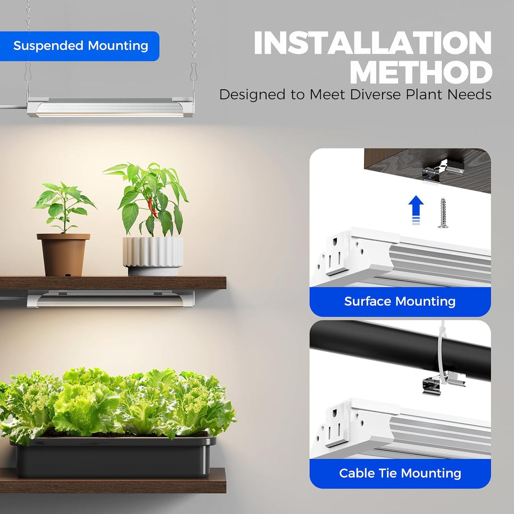 Barrina TX18 1FT Grow Light, 72W(4 x 18W, 360W Equivalent), High PPFD, Full Spectrum with 660nm Red LEDs, Grow Light Strip for Indoor Plants with On/Off Switch, Mechanical Timer, Linkable, 4 Packs