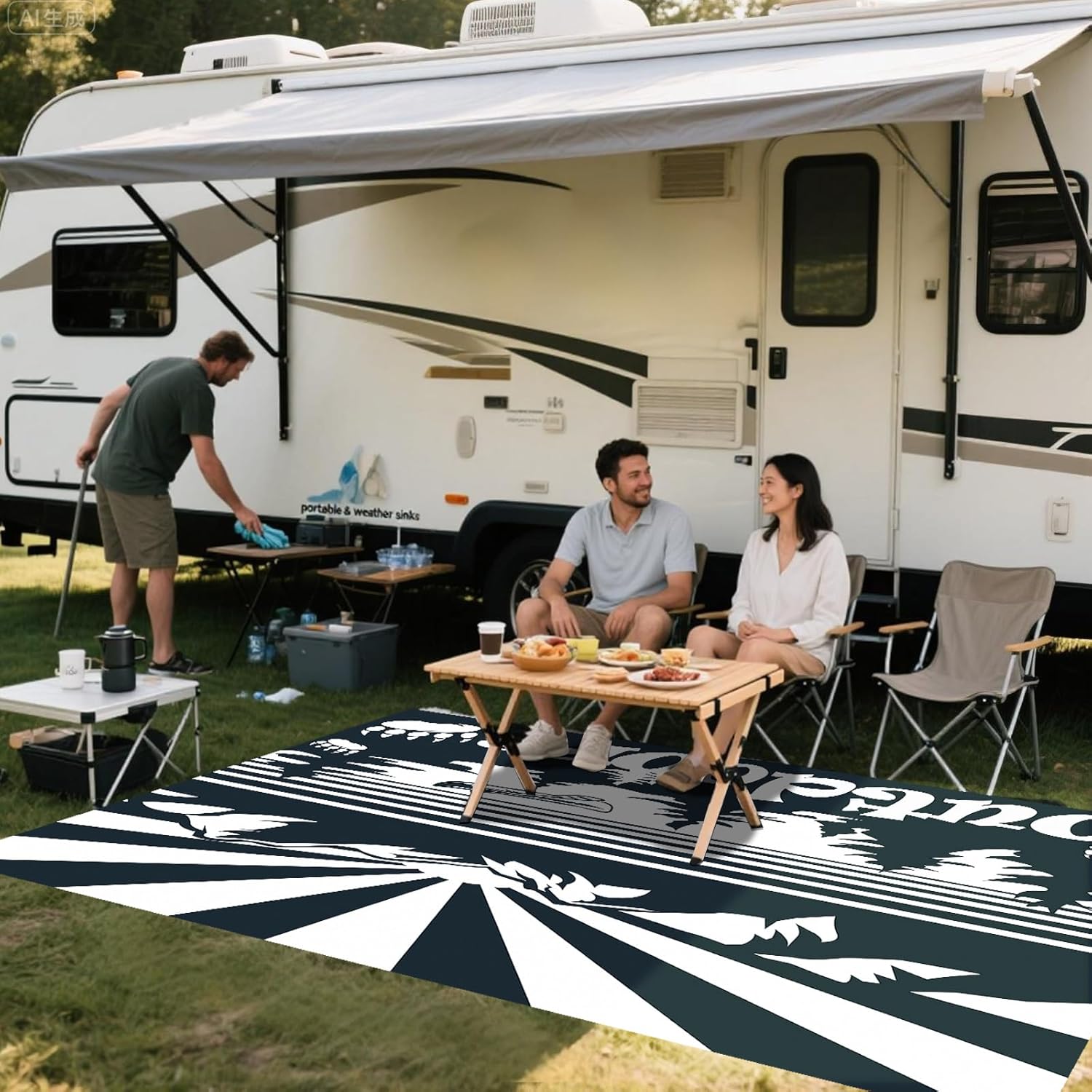 WILDROOTS 5x8 Feet Mountain & Sea Ship Plastic Outdoor Rug, Stain Resistant Waterproof Reversible Outdoor Patio Rug, Fade Resistant Camping Rug