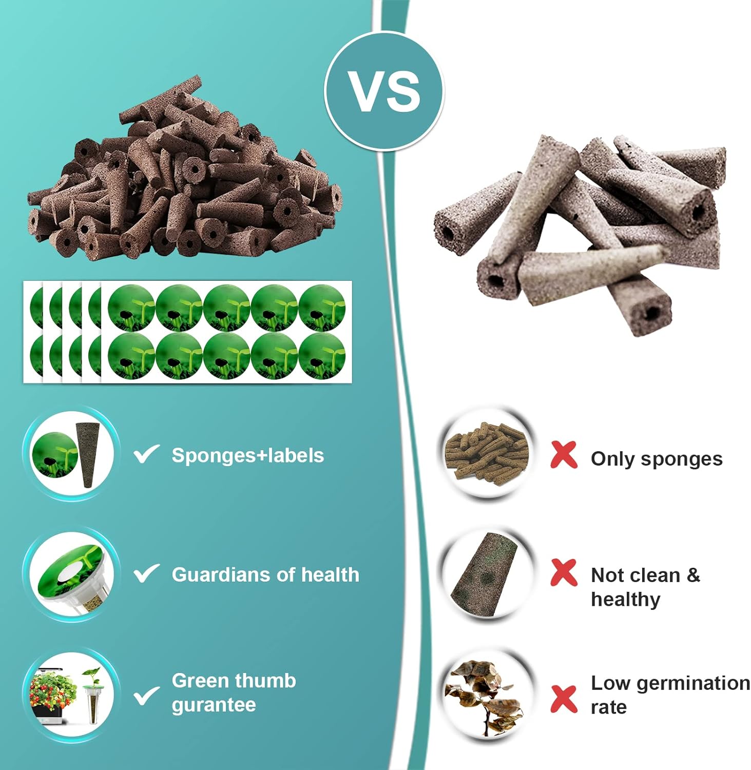 150pcs Seed Pod Kit for Hydroponics, Grow Anything Kit with 100pcs Grow Sponges, 50pcs Pods Labels, Hydroponics Pods Replacement Compatible with Hydroponics Growing System from All Brands