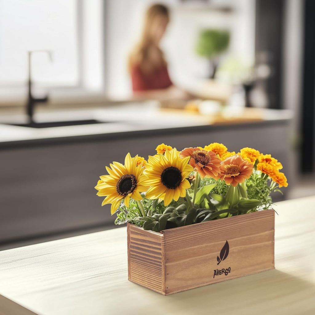 Sunflower, Marigold & Zinnia Flower Seeds Growing Kit – Complete Indoor & Outdoor Kit with Seeds for Planting, Planters, Soil, Tools, Instructions – Ideal for Gift Giving