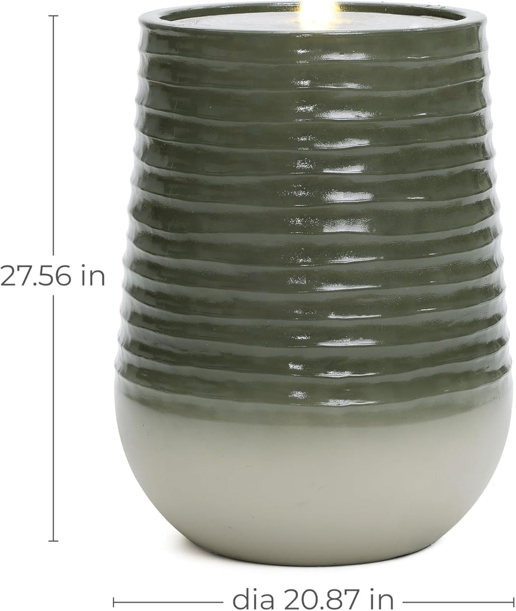 LuxenHome 28" Water Fountain Outdoor with LED Light, Modern Bubbling Garden Water Fountains with Gradient Color, Resin Outdoor Waterfall Fountains with Ceramic Like Glaze for Yard, Patio, and Porch