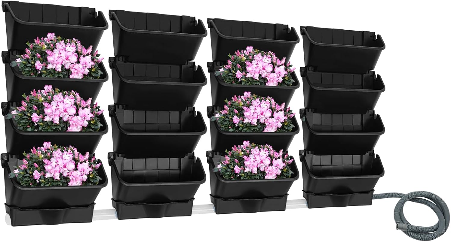 20 Pack Self Watering Wall Mounted Planter, Indoor and Outdoor Vertical Planter Wall Mounted Planter for Patio Outdoor Decor with Drainage Holes, Vertical Garden Planters for Indoor Plants- Black