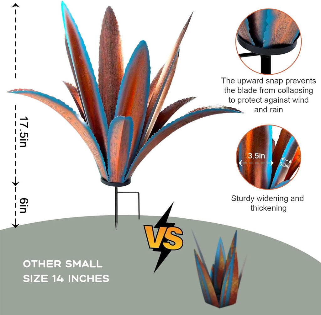 TOMBABY Enlarge Thickened Wind Resistant Metal Agave Garden Art Metal Plant Country Sculpture Statue Outdoor Decoration Agave Metal Plant Courtyard Garden Lawn Ornament Gift (1, 12 Leaves Blue)