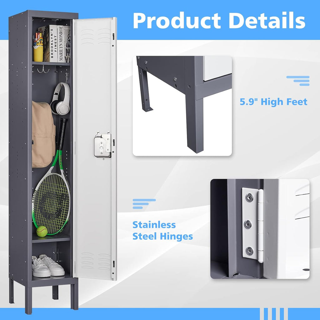 Letaya Locker,1 Door Employees Storage Metal Lockers 66" Lockable Steel Cabinet for School Gym Home Office Staff (1 Door)