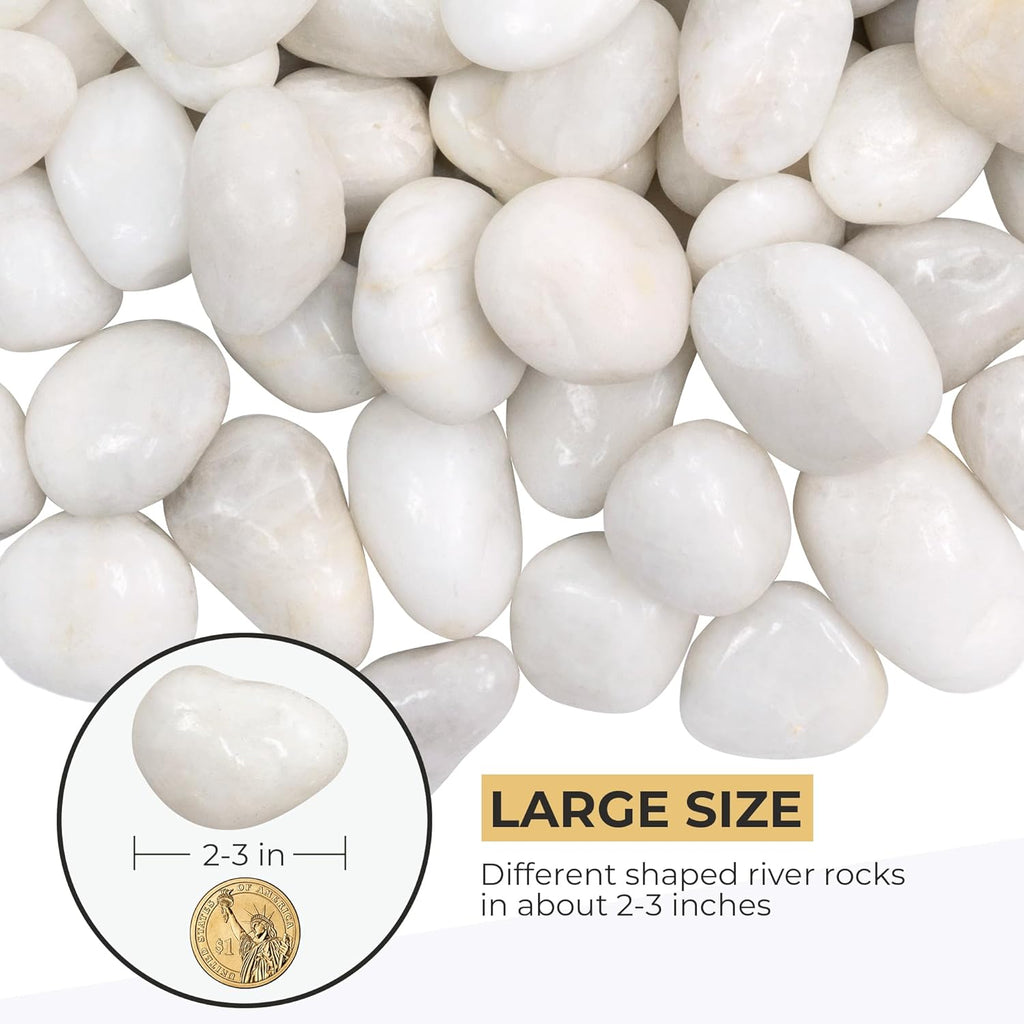 Large Pebbles for Landscaping 40lbs, 2-3 Inch White River Rocks for Aquarium, High Polished Natural Decorative Stones for Vase Filler Fish Tank Gardening