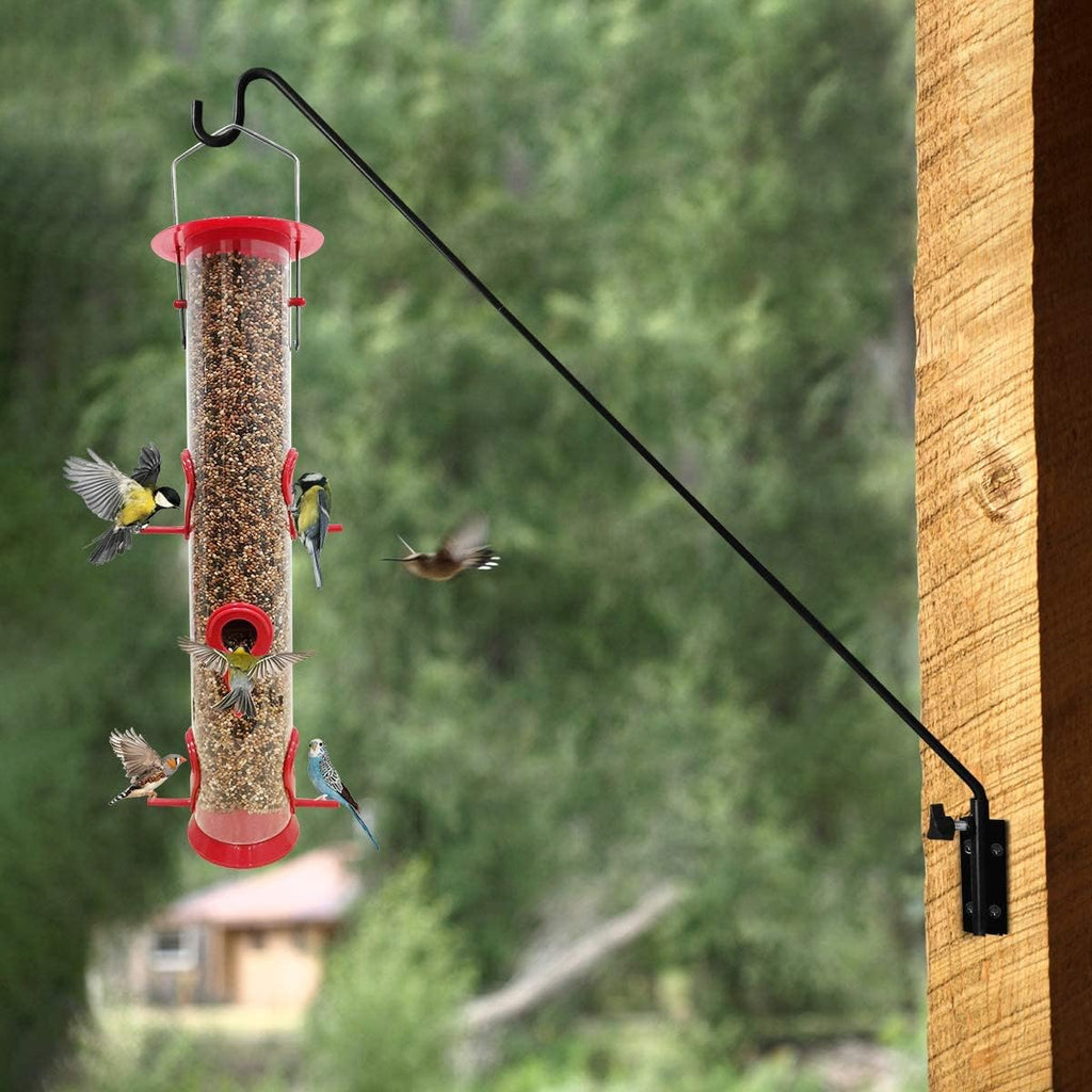 MIXXIDEA Heavy Duty Extended Reach Wall Mounted Deck Hook Wall Pole,Bracket Direction and Length Adjustable Plant Bracket for Bird Feeders, Planters, Suet Baskets, Lanterns, Wind Chimes,Black