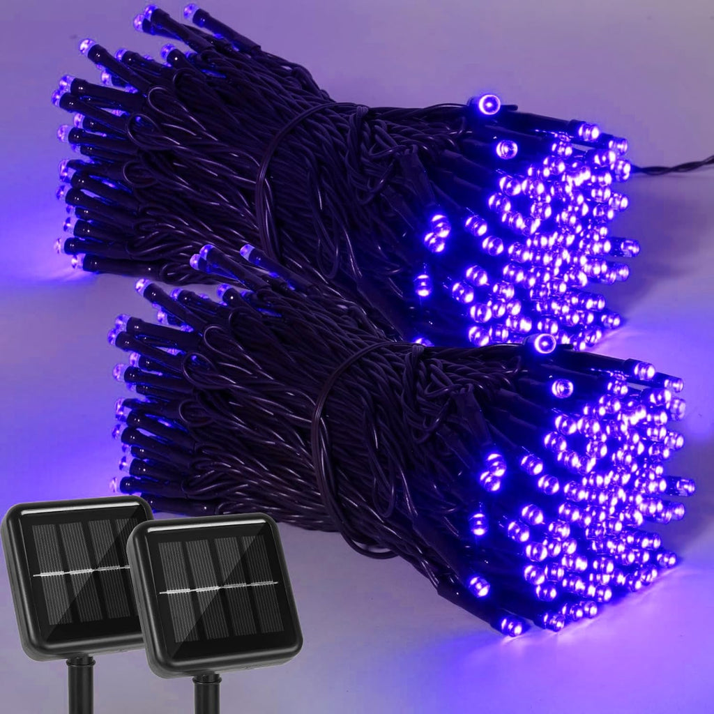 2 Pack 400 LED Solar String Lights, 8 Modes Solar String Lights for Outside, Waterproof and Solar Powered Outdoor String Lights for Holiday Christmas Yard Garden Tree Wedding Party (Purple)