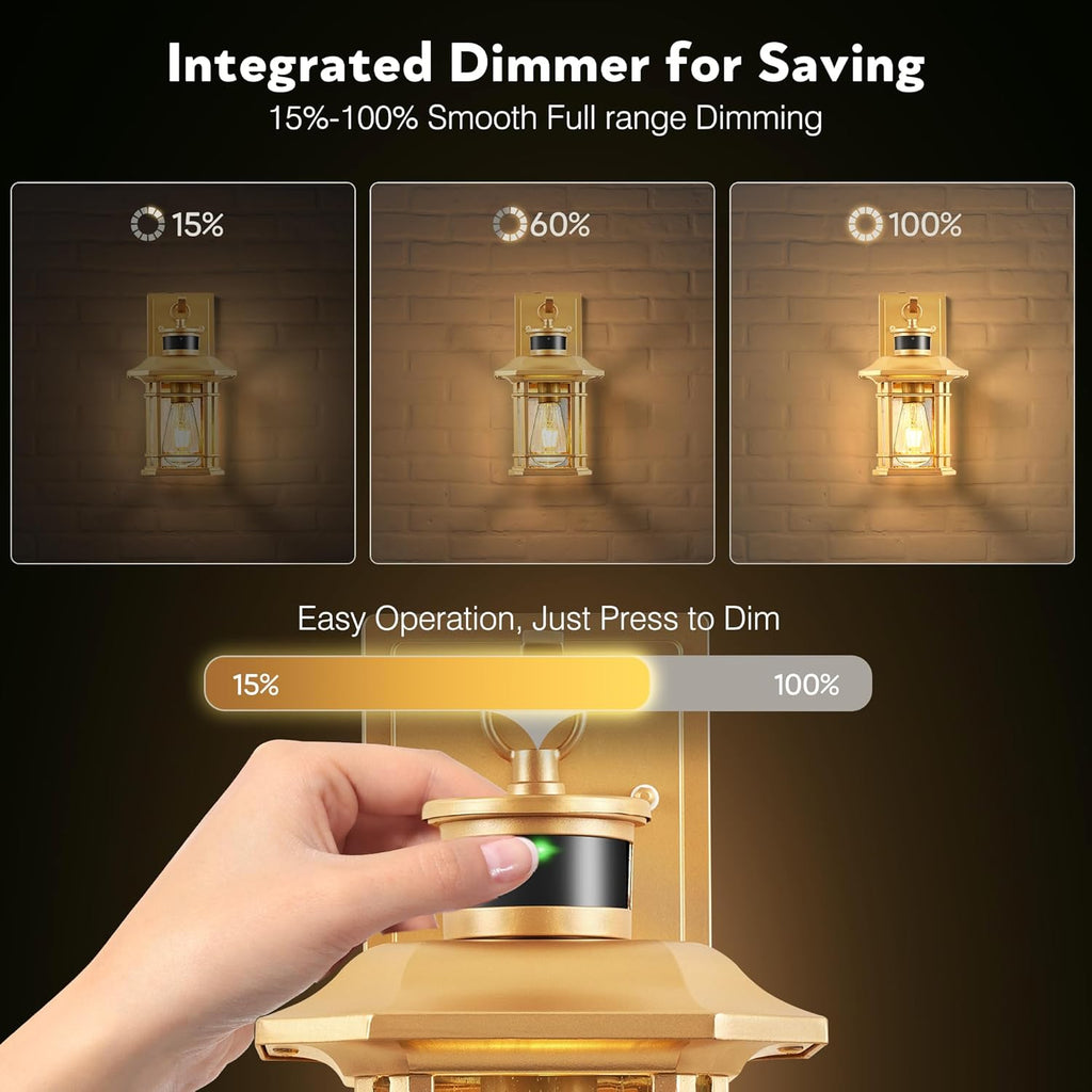 VIANIS Motion Sensor Porch Light, Gold Outdoor Light Fixture Dusk to Dawn, Outdoor Motion Sensor Light Wall Mount, Waterproof, Weather Resistant Carriage Lantern for House, Garage, Front Door
